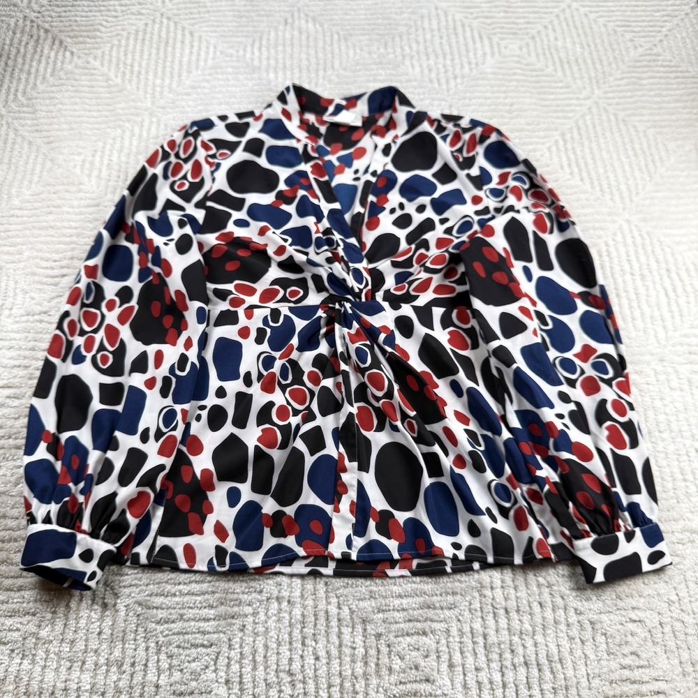Chadwick's Blouse Woman's 16 Multicolor Abstract Geometric Print Mod Retro Bold